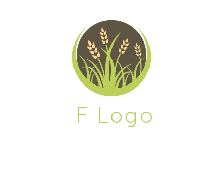 wheat stalks and grass in circle agriculture logo