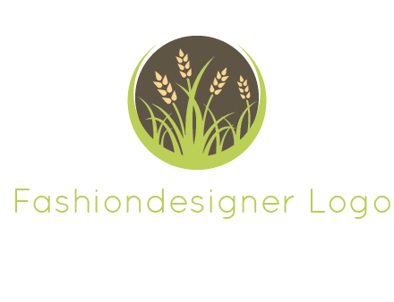 wheat stalks and grass in circle agriculture logo