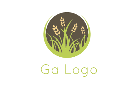 wheat stalks and grass in circle agriculture logo