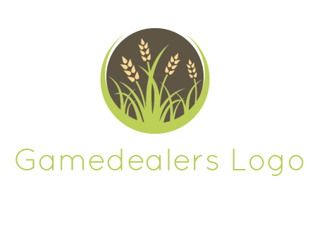 wheat stalks and grass in circle agriculture logo