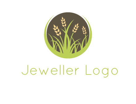 wheat stalks and grass in circle agriculture logo