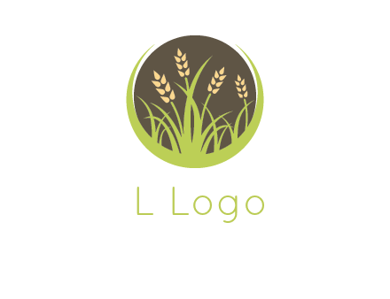 wheat stalks and grass in circle agriculture logo