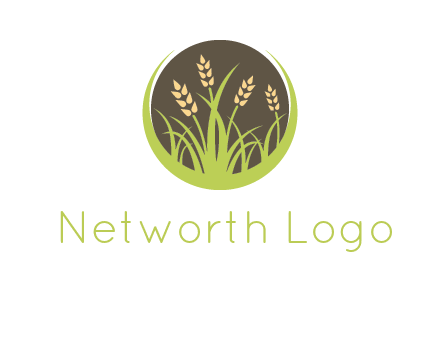 wheat stalks and grass in circle agriculture logo