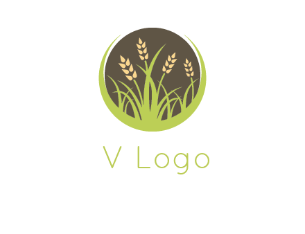 wheat stalks and grass in circle agriculture logo