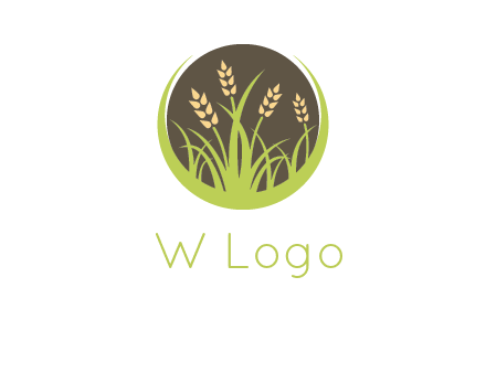 wheat stalks and grass in circle agriculture logo