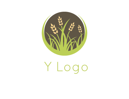 wheat stalks and grass in circle agriculture logo