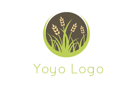 wheat stalks and grass in circle agriculture logo