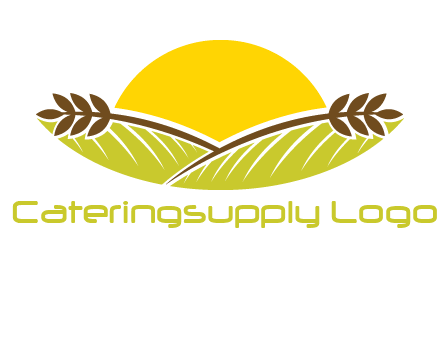 sunset over wheat stalks and farm logo