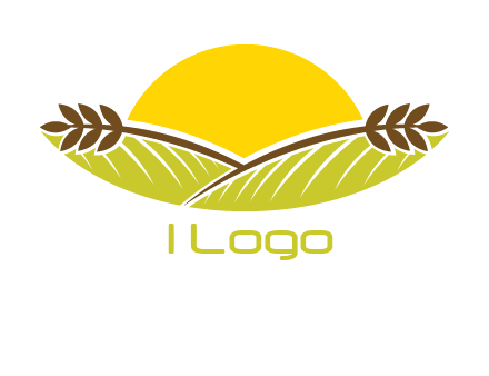 sunset over wheat stalks and farm logo