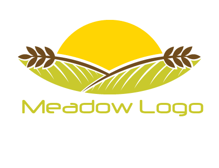 sunset over wheat stalks and farm logo