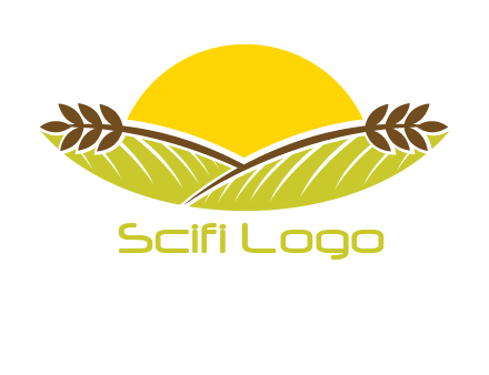 sunset over wheat stalks and farm logo