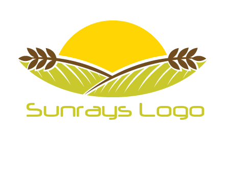 sunset over wheat stalks and farm logo