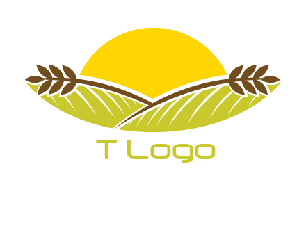 sunset over wheat stalks and farm logo