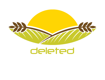 sunset over wheat stalks and farm logo