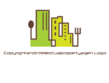 upright fork spoon and buildings catering logo