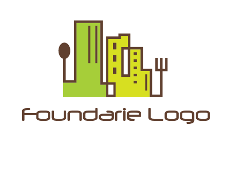 upright fork spoon and buildings catering logo