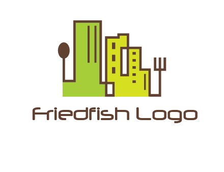 upright fork spoon and buildings catering logo