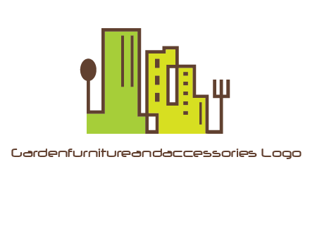 upright fork spoon and buildings catering logo