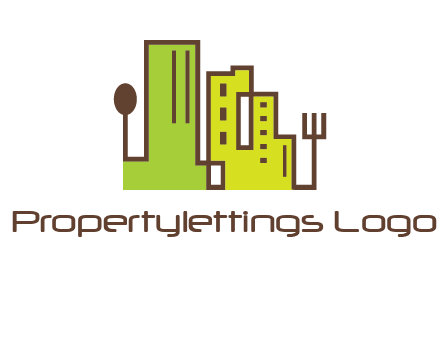 upright fork spoon and buildings catering logo