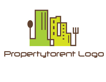 upright fork spoon and buildings catering logo