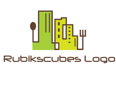 upright fork spoon and buildings catering logo