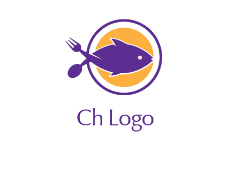 spoon fork and fish in circle restaurant logo