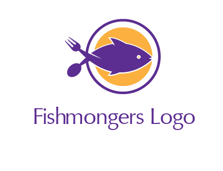 spoon fork and fish in circle restaurant logo