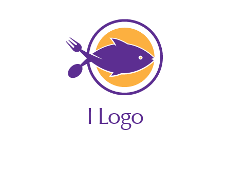 spoon fork and fish in circle restaurant logo