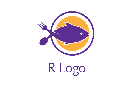 spoon fork and fish in circle restaurant logo