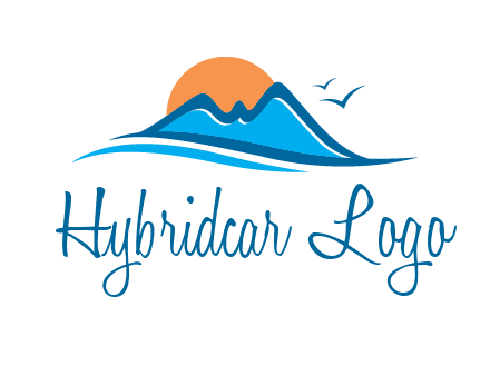 sun and birds over hills travel logo