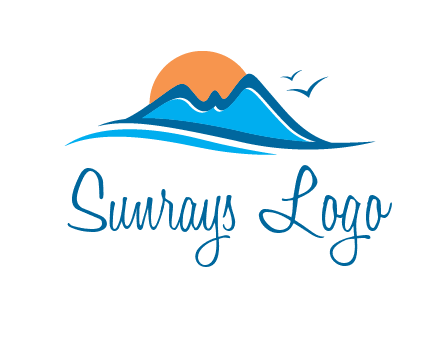 sun and birds over hills travel logo