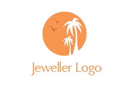 palm trees and birds in circle travel logo