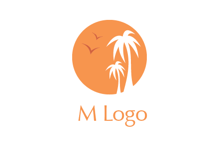 palm trees and birds in circle travel logo