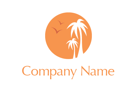 palm trees and birds in circle travel logo