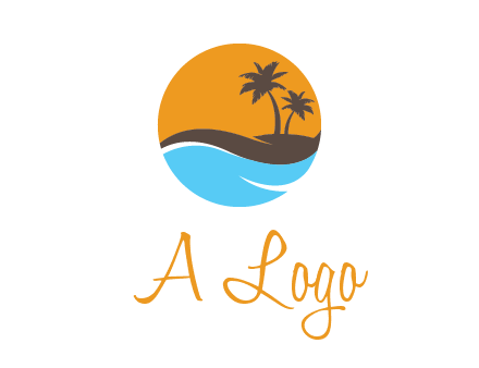 palm trees and waves in circle travel logo