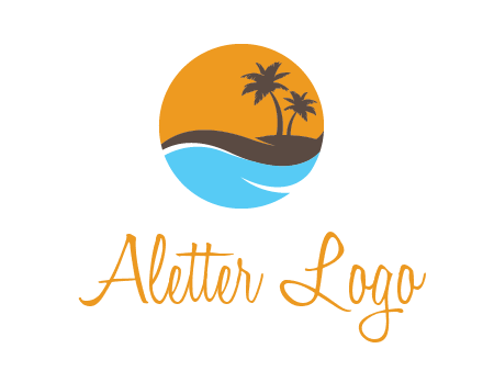 palm trees and waves in circle travel logo