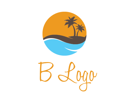 palm trees and waves in circle travel logo