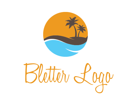 palm trees and waves in circle travel logo