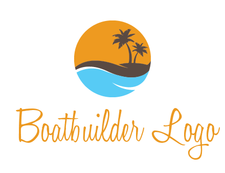 palm trees and waves in circle travel logo