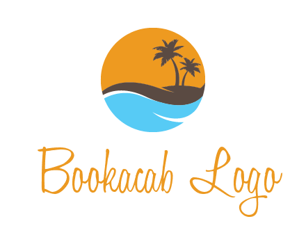 palm trees and waves in circle travel logo