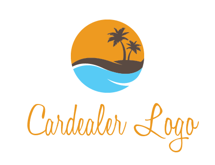 palm trees and waves in circle travel logo