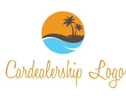 palm trees and waves in circle travel logo