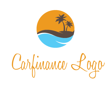 palm trees and waves in circle travel logo