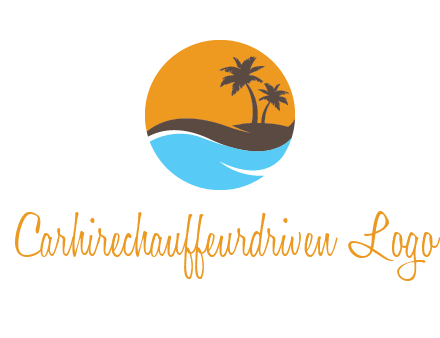 palm trees and waves in circle travel logo