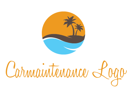 palm trees and waves in circle travel logo