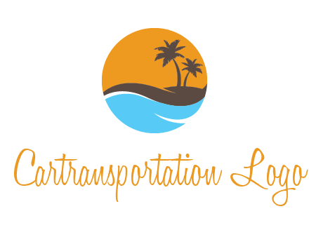 palm trees and waves in circle travel logo