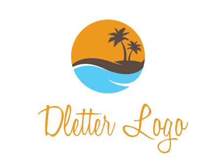 palm trees and waves in circle travel logo