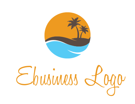 palm trees and waves in circle travel logo