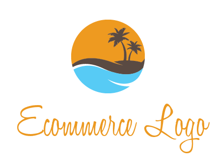 palm trees and waves in circle travel logo