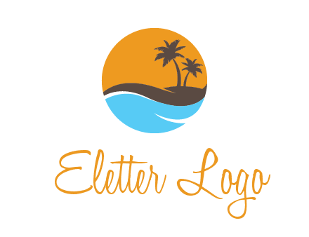 palm trees and waves in circle travel logo